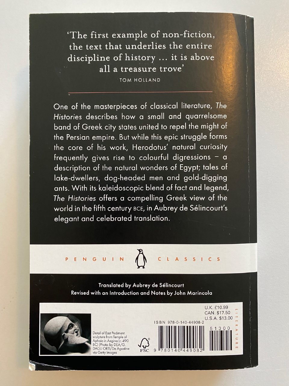 Back cover of Drew's copy of The Histories