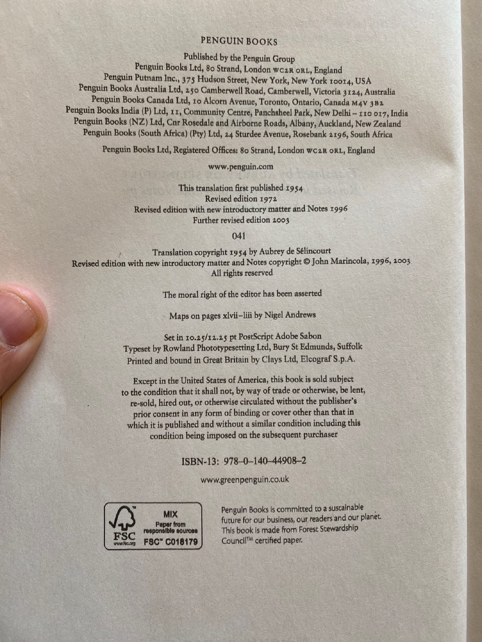 Physical detail of Drew's copy of The Histories