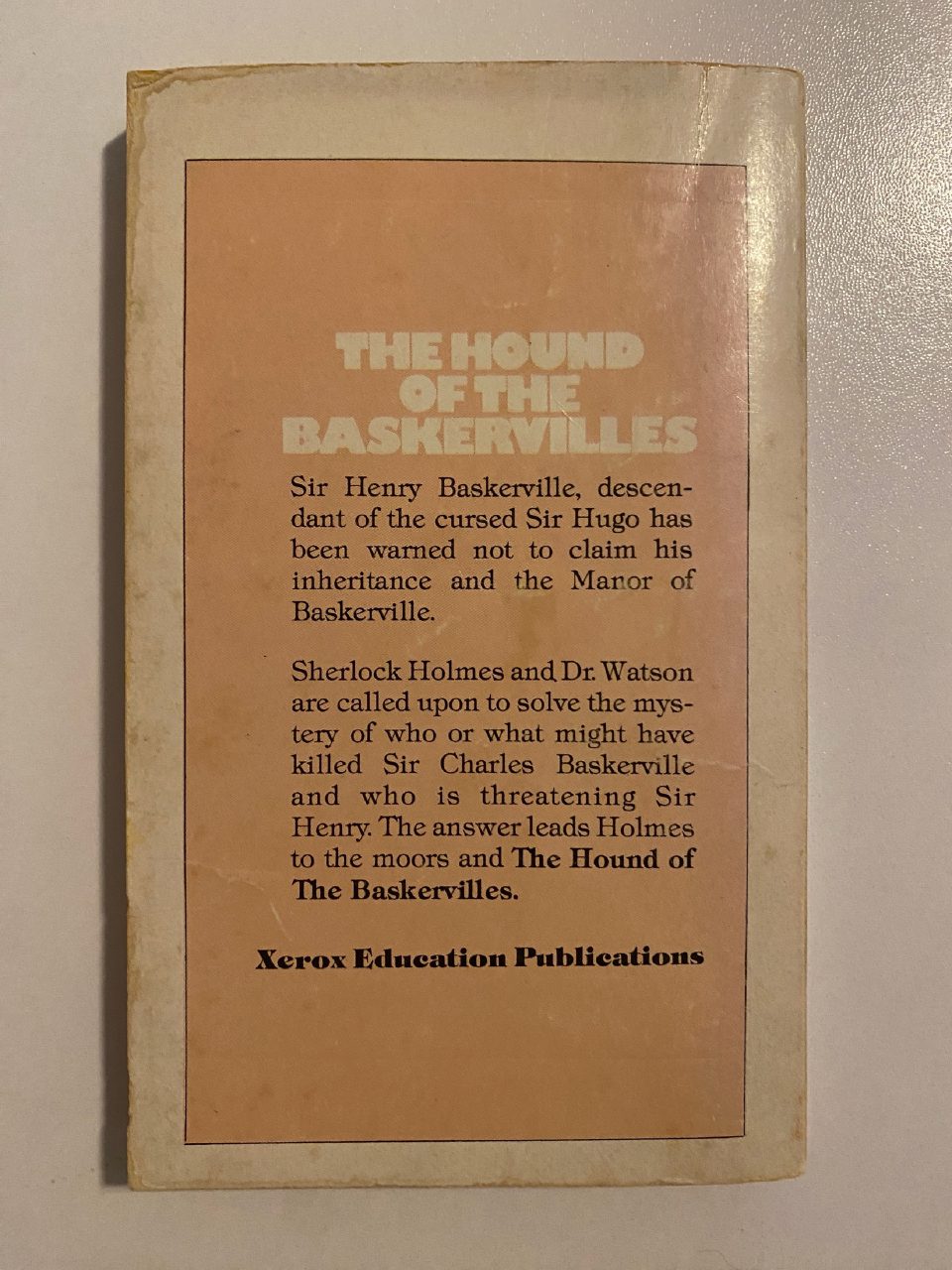 Back cover of Drew's copy of The Hound of the Baskervilles