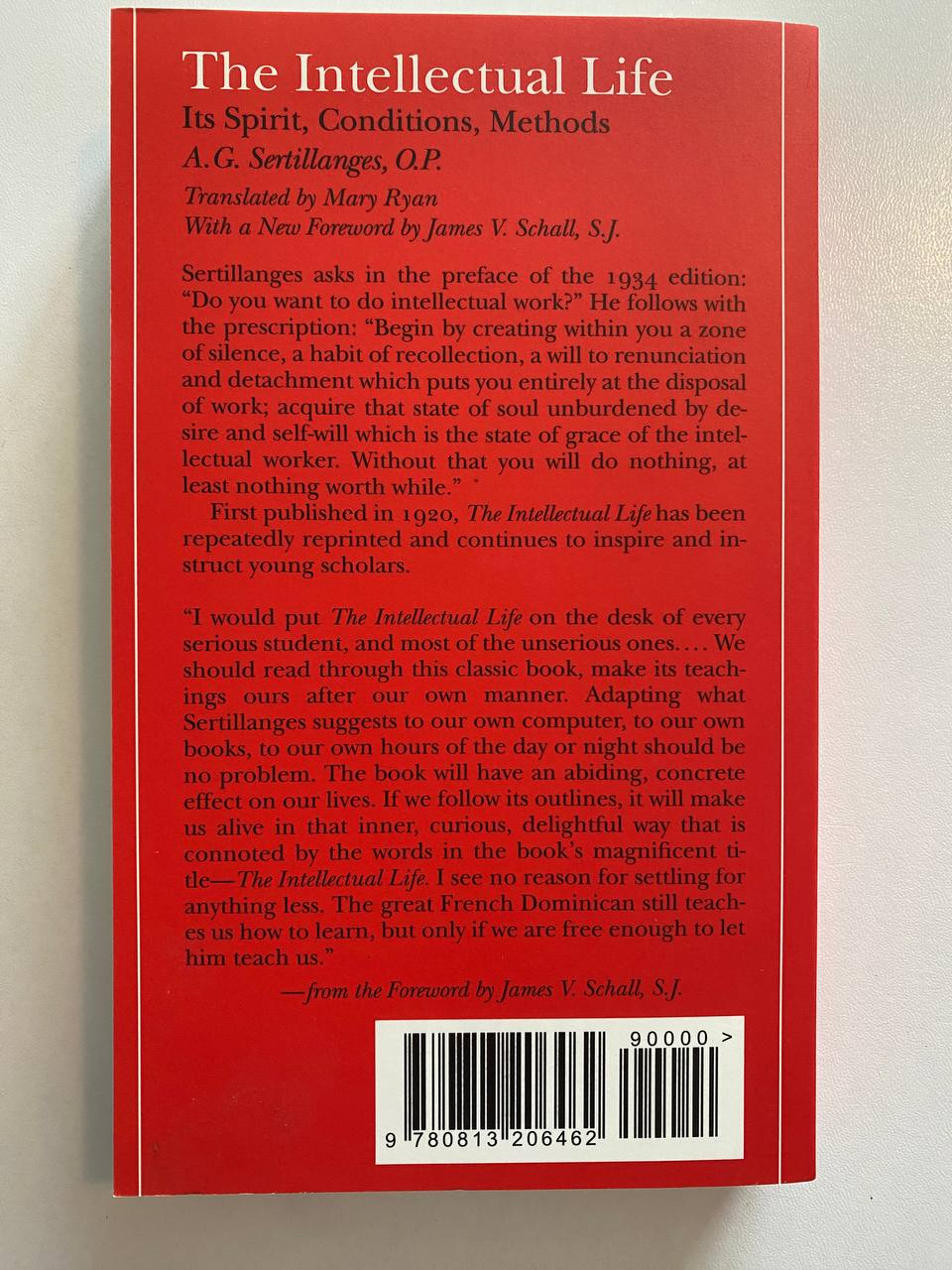 Back cover of Drew's copy of The Intellectual Life