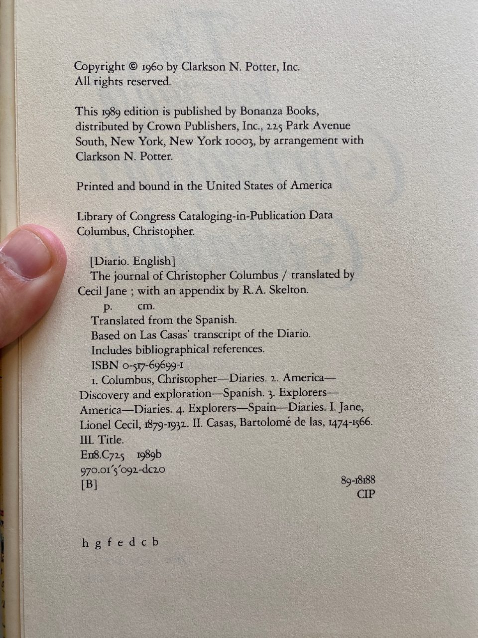 Physical detail of Drew's copy of The Journal of Christopher Columbus