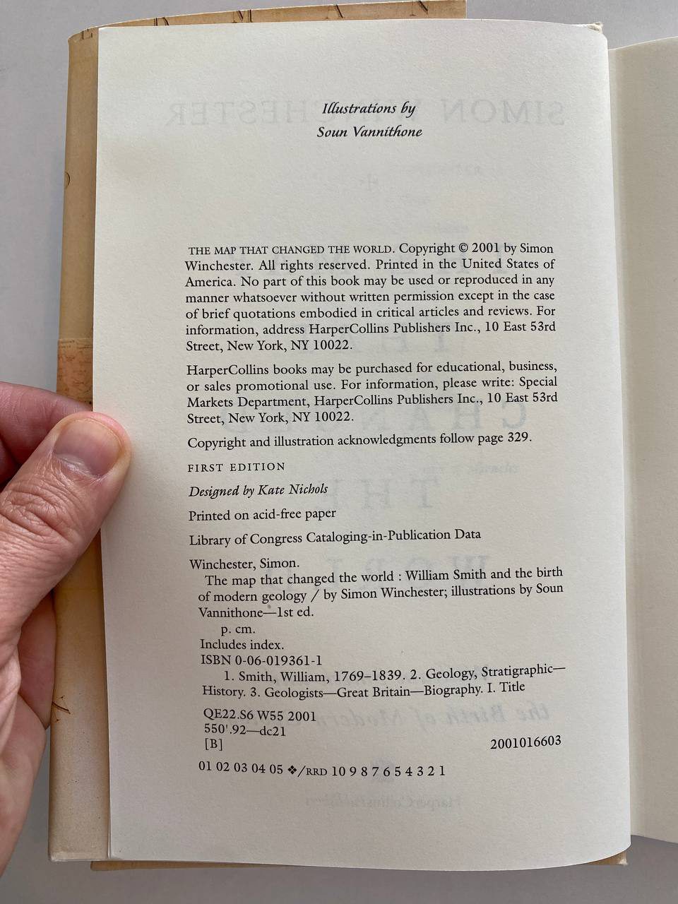 Copyright page of Drew's copy of The Map That Changed the World