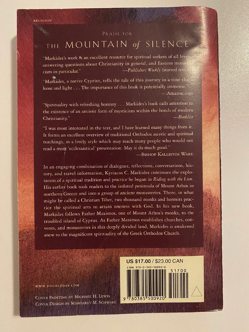 Back cover of Drew's copy of The Mountain of Silence