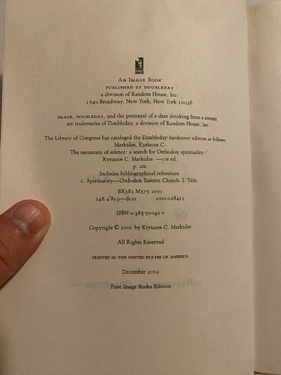 Physical detail of Drew's copy of The Mountain of Silence