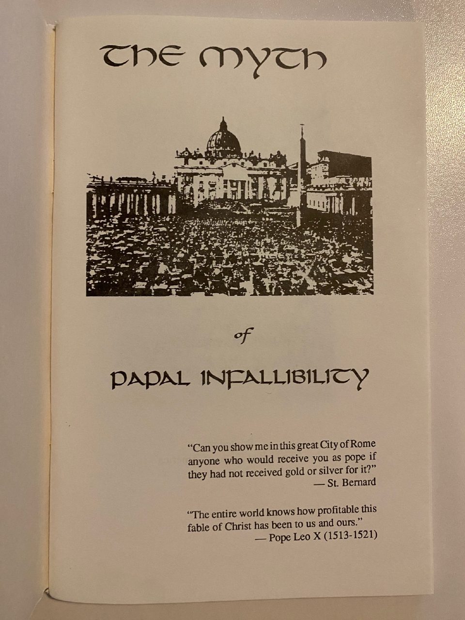 Physical detail of Drew's copy of The Myth of Papal Infallibility