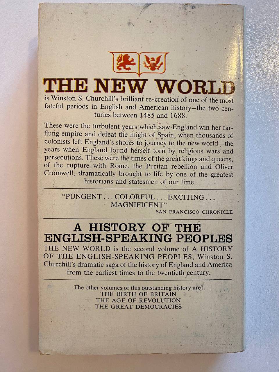 Back cover of Drew's copy of The New World