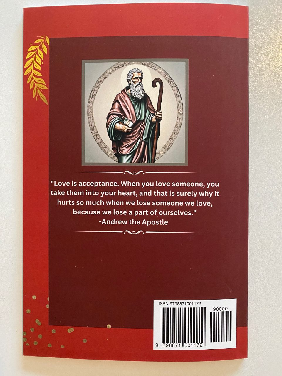 Back cover of Drew's copy of The Novena to St. Andrew the Apostle