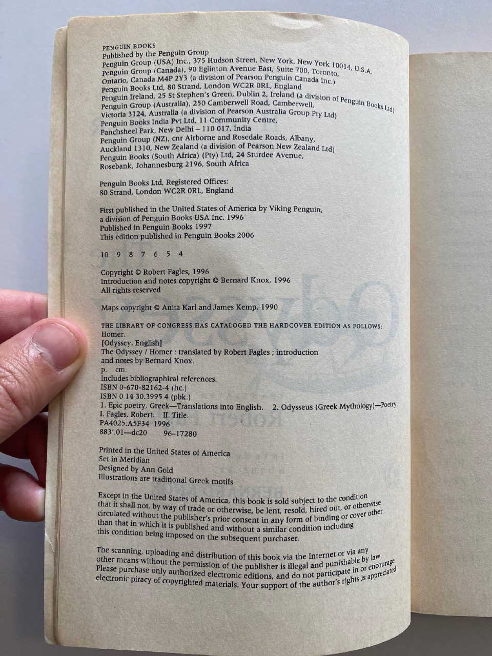 Physical detail of Drew's copy of The Odyssey