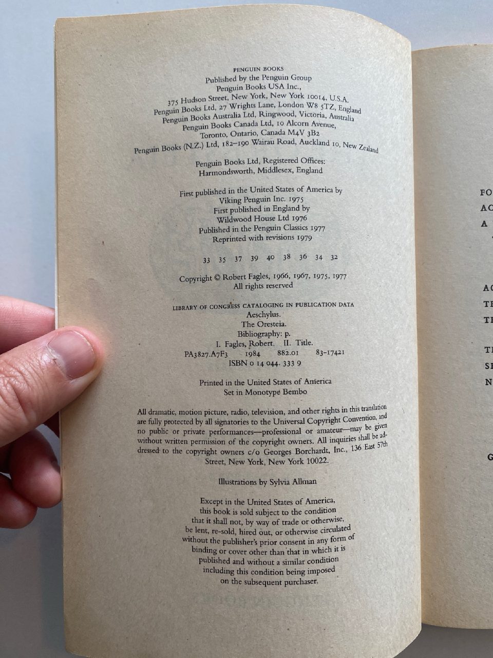 Physical detail of Drew's copy of The Oresteia