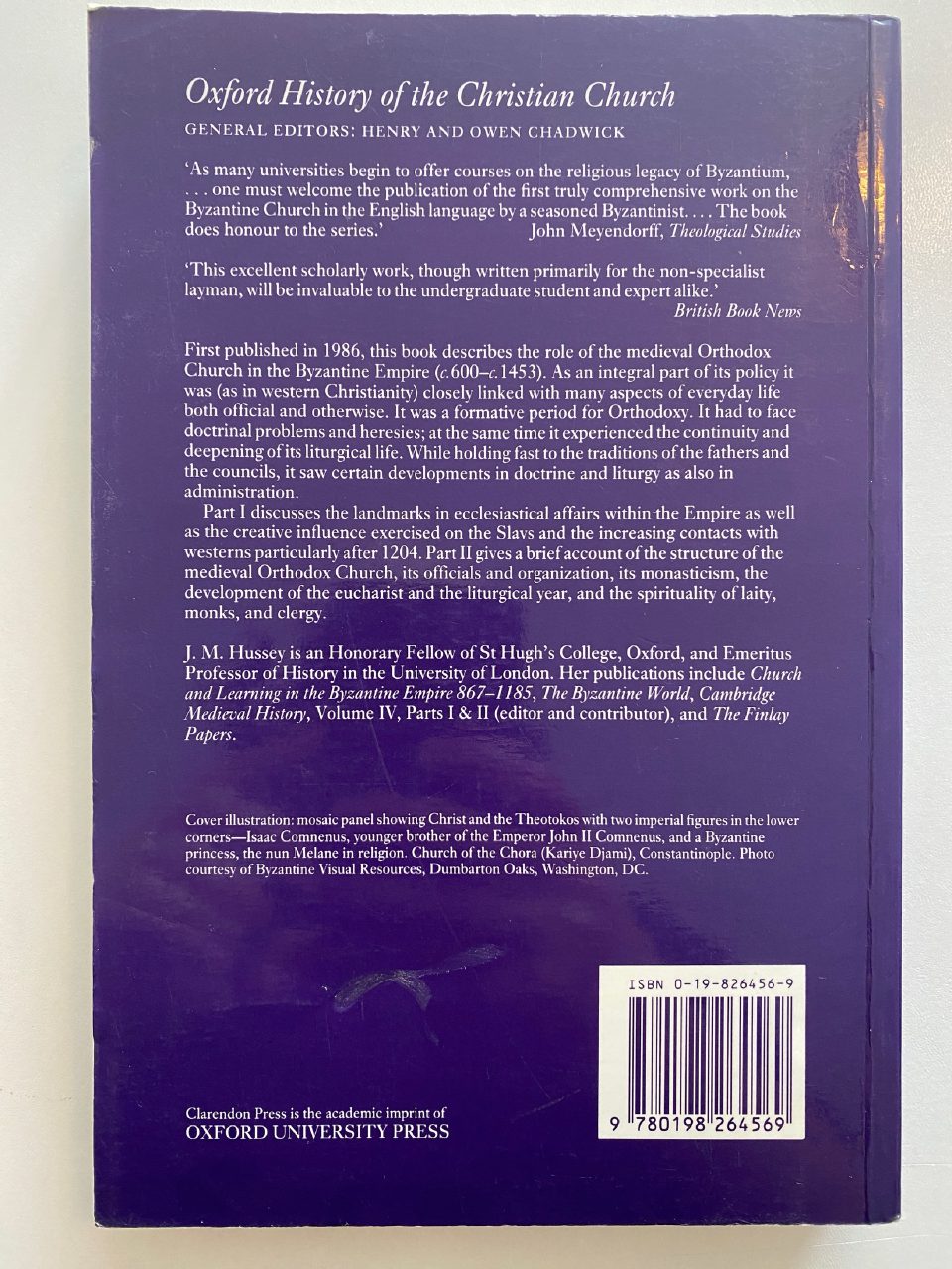 Back cover of Drew's copy of The Orthodox Church in the Byzantine Empire