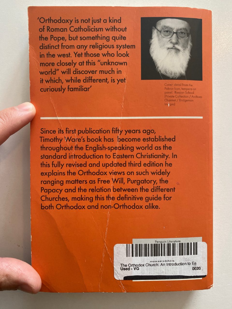 Back cover of Drew's copy of The Orthodox Church