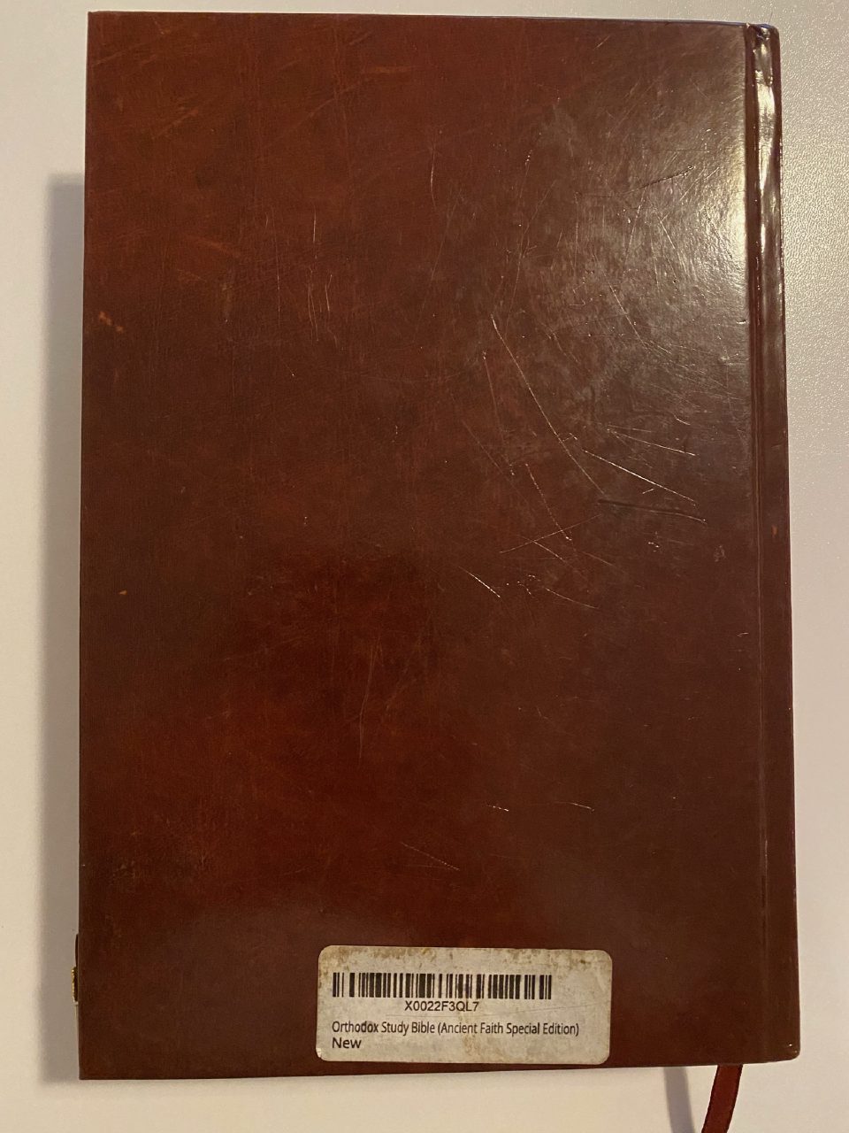 Back cover of Drew's copy of The Orthodox Study Bible
