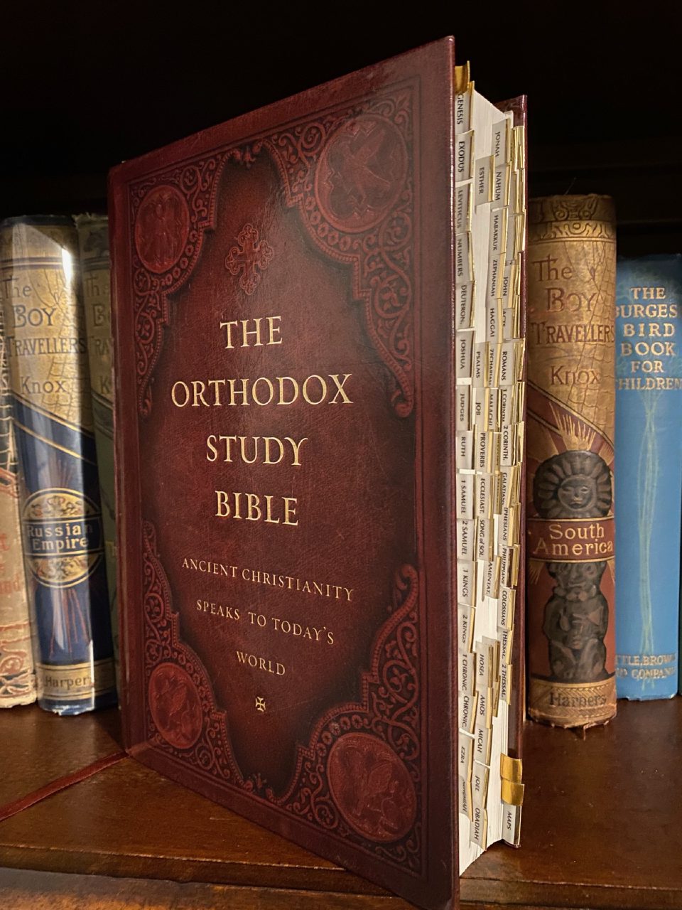 Physical detail of Drew's copy of The Orthodox Study Bible