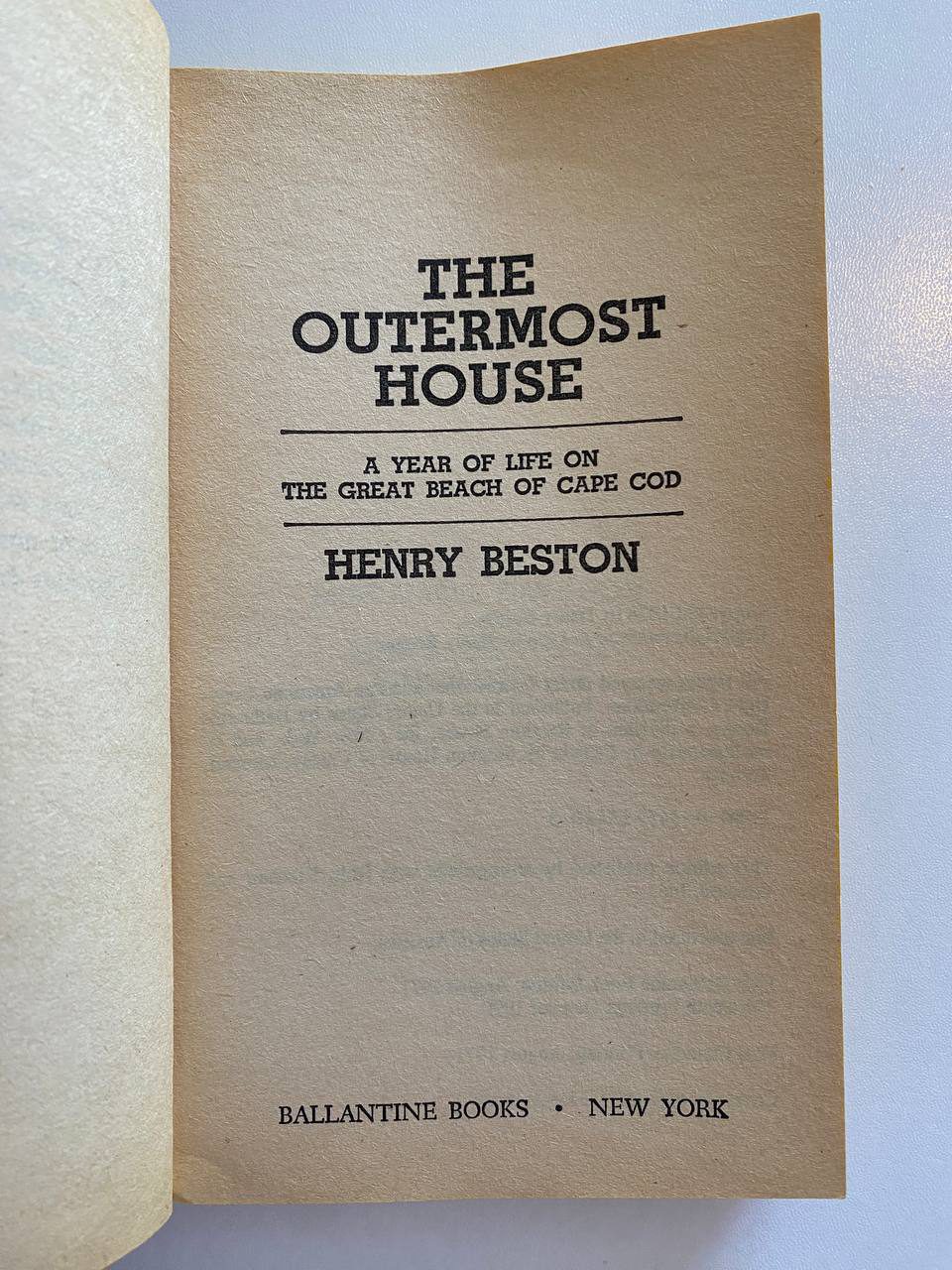 Title page of Drew's copy of The Outermost House