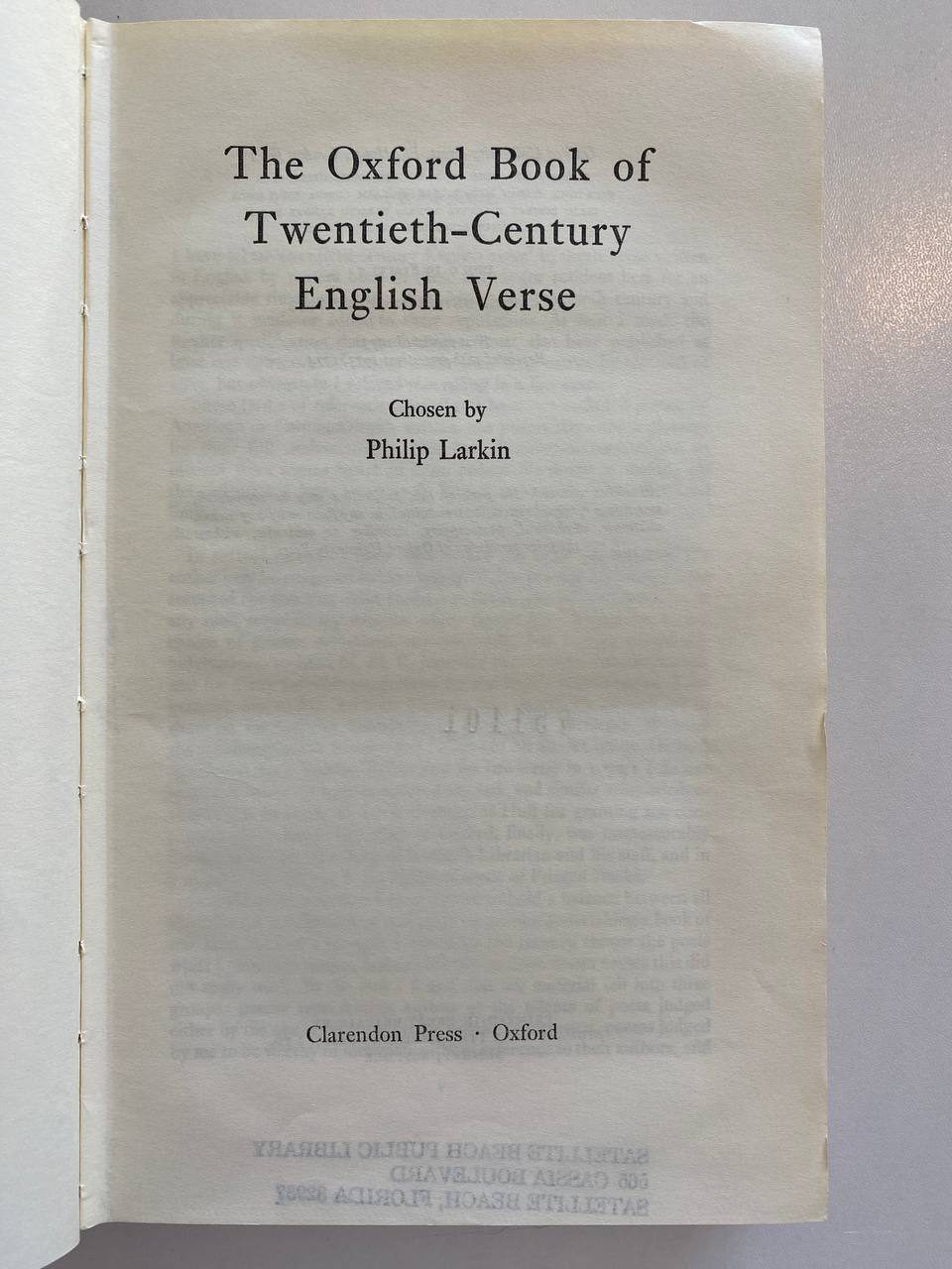 Title page of Drew's copy of The Oxford Book of Twentieth-Century English Verse