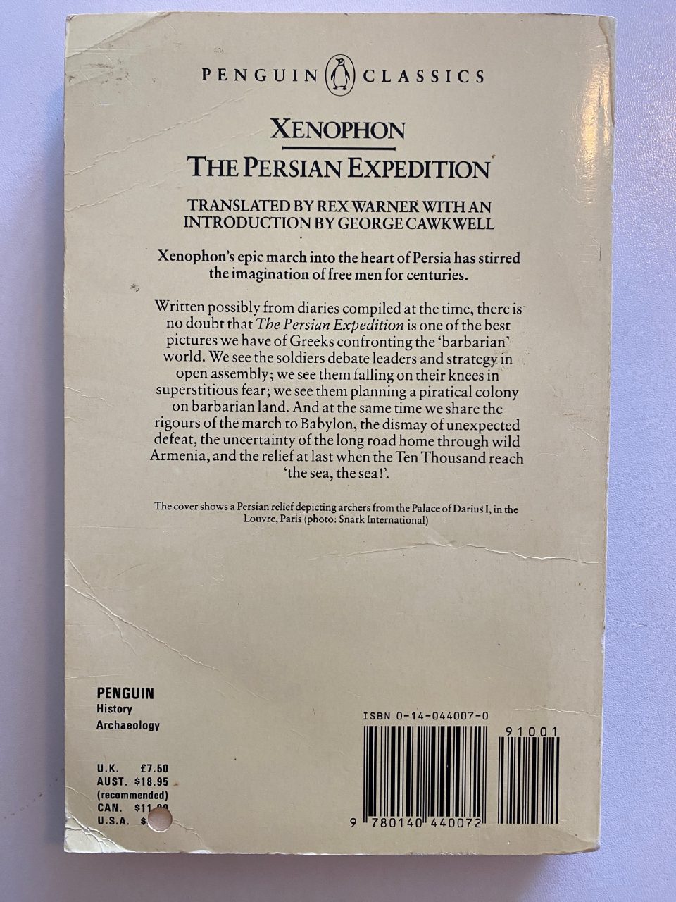 Back cover of Drew's copy of The Persian Expedition