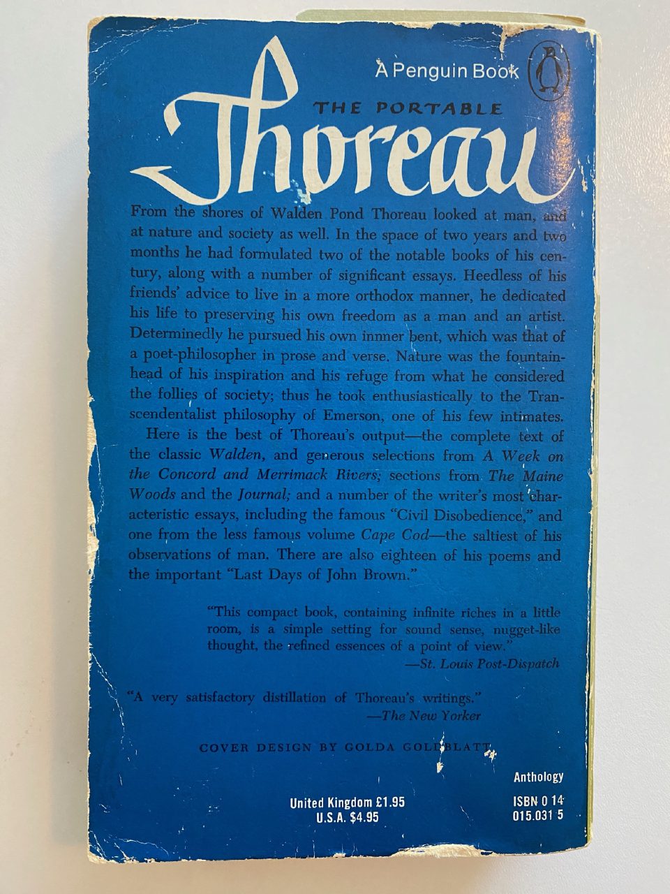 Back cover of Drew's copy of The Portable Thoreau