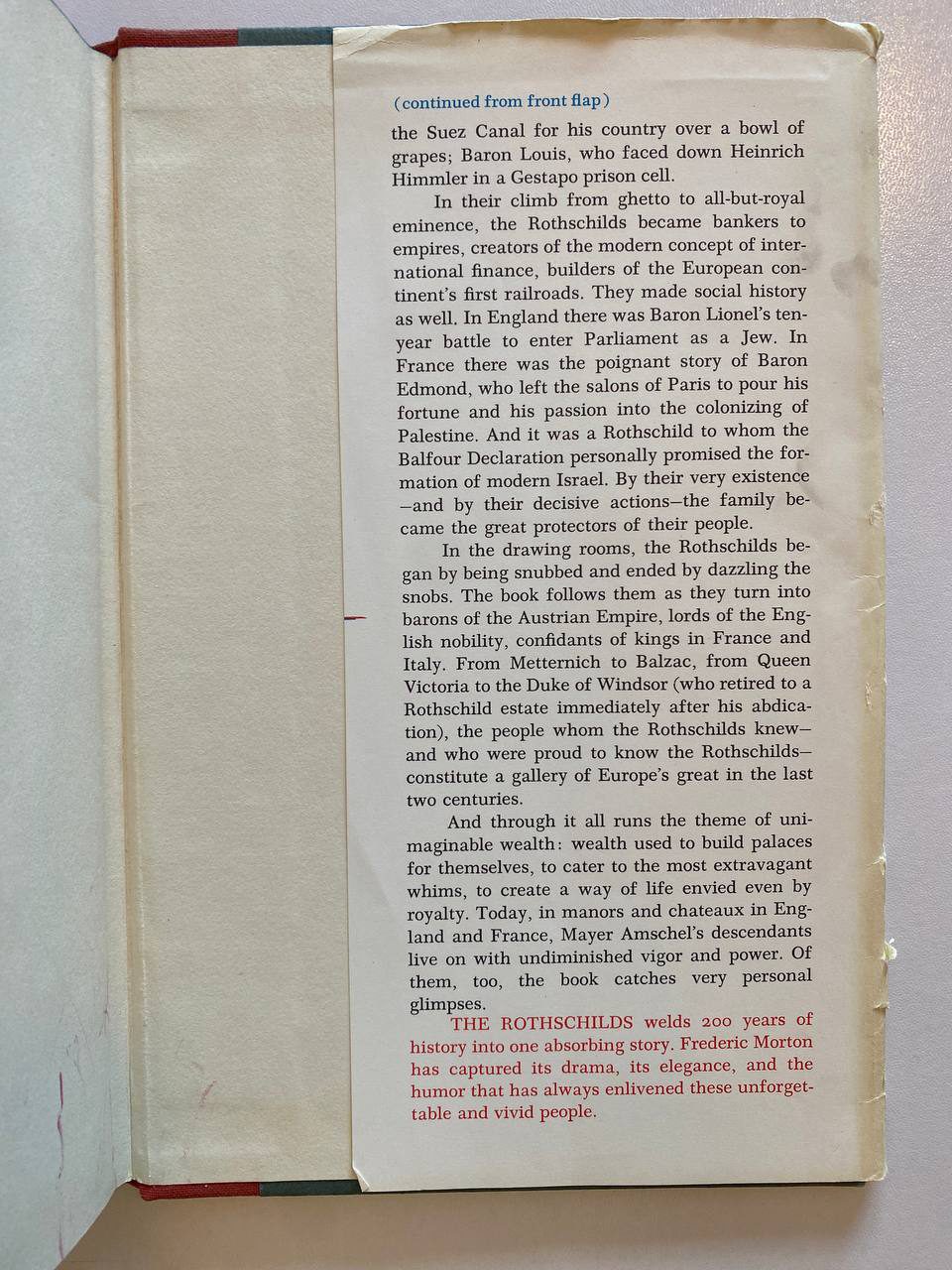Back dust-jacket flap of Drew's copy of The Rothschilds