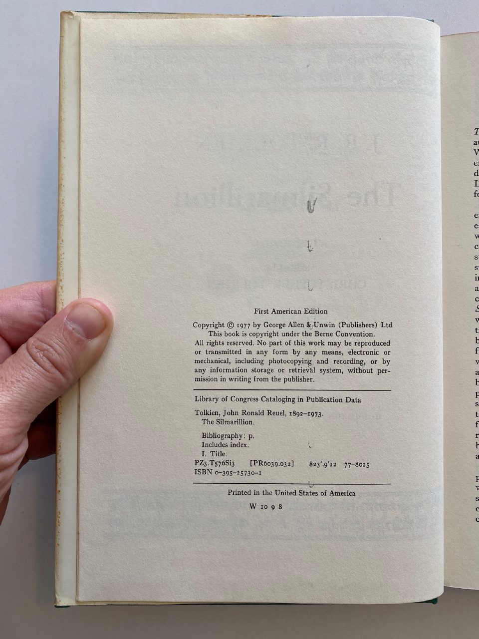 Physical detail of Drew's copy of The Silmarillion