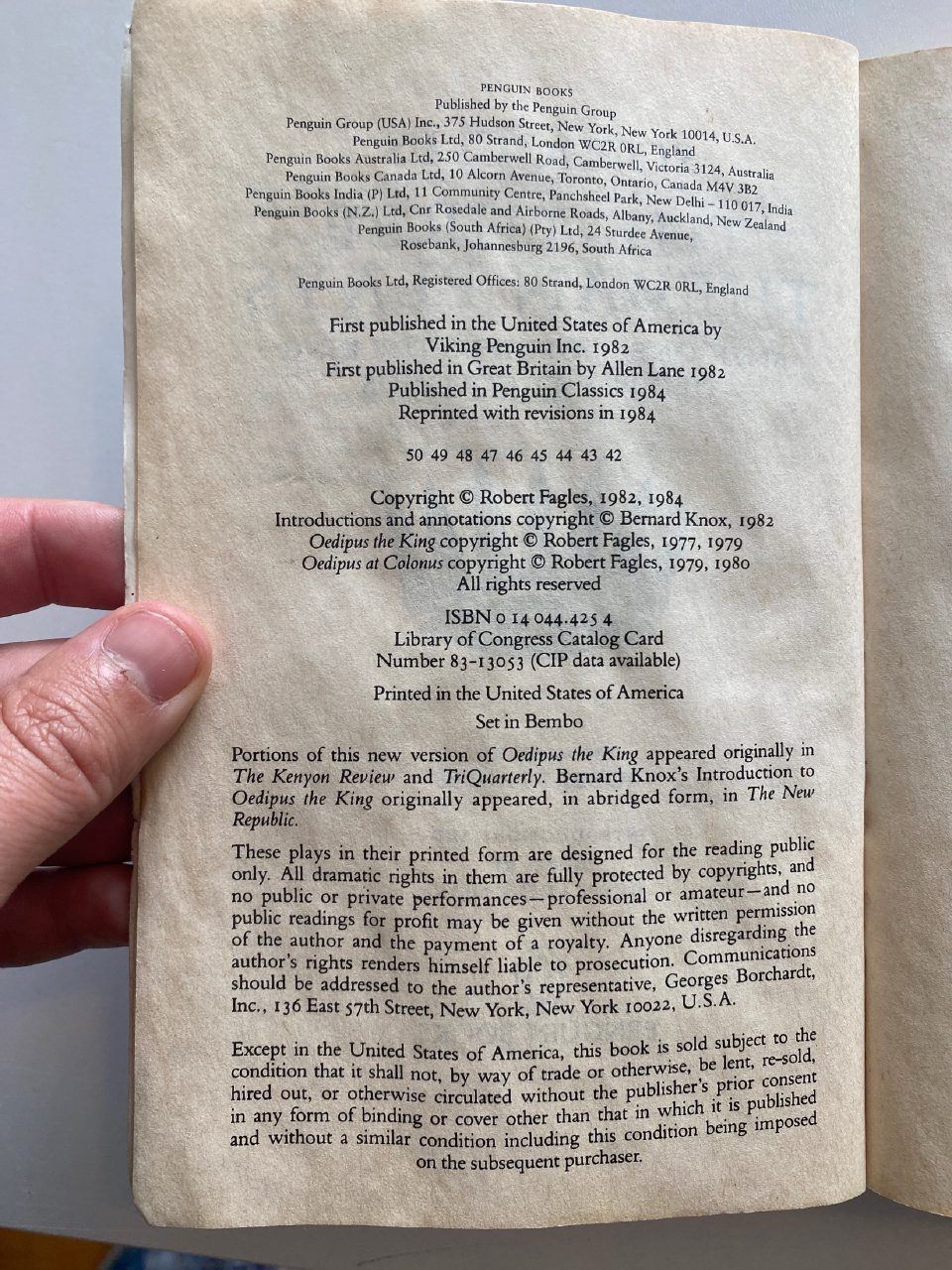 Physical detail of Drew's copy of The Three Theban Plays