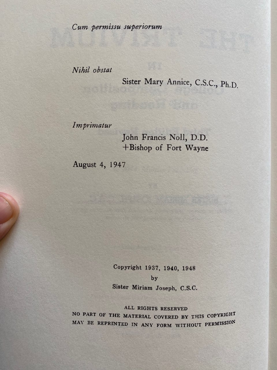 Physical detail of Drew's copy of The Trivium in College Composition and Reading