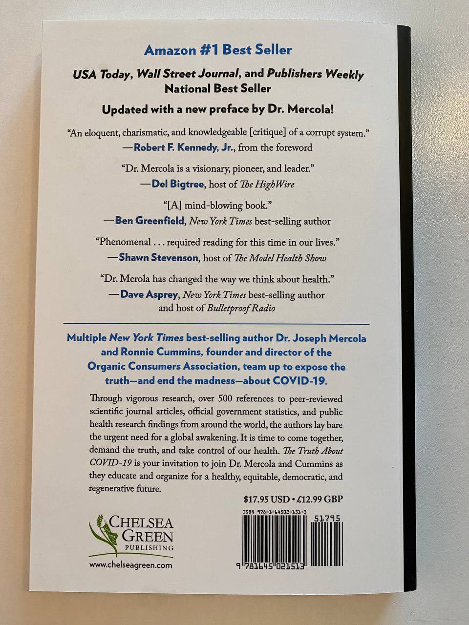 Back cover of Drew's copy of The Truth About COVID-19