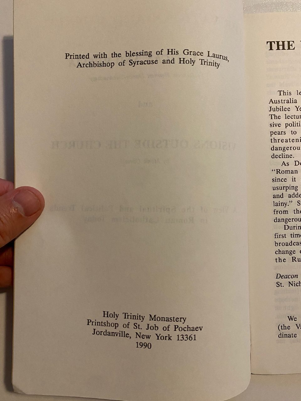 Physical detail of Drew's copy of The Vatican and Russia: Visions Outside the Church