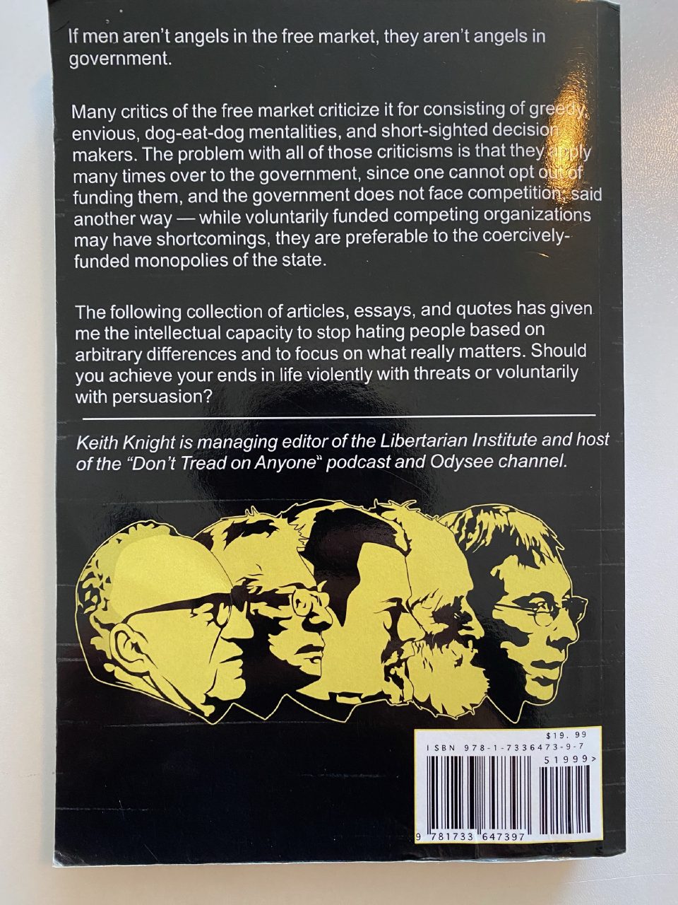 Back cover of Drew's copy of The Voluntaryist Handbook