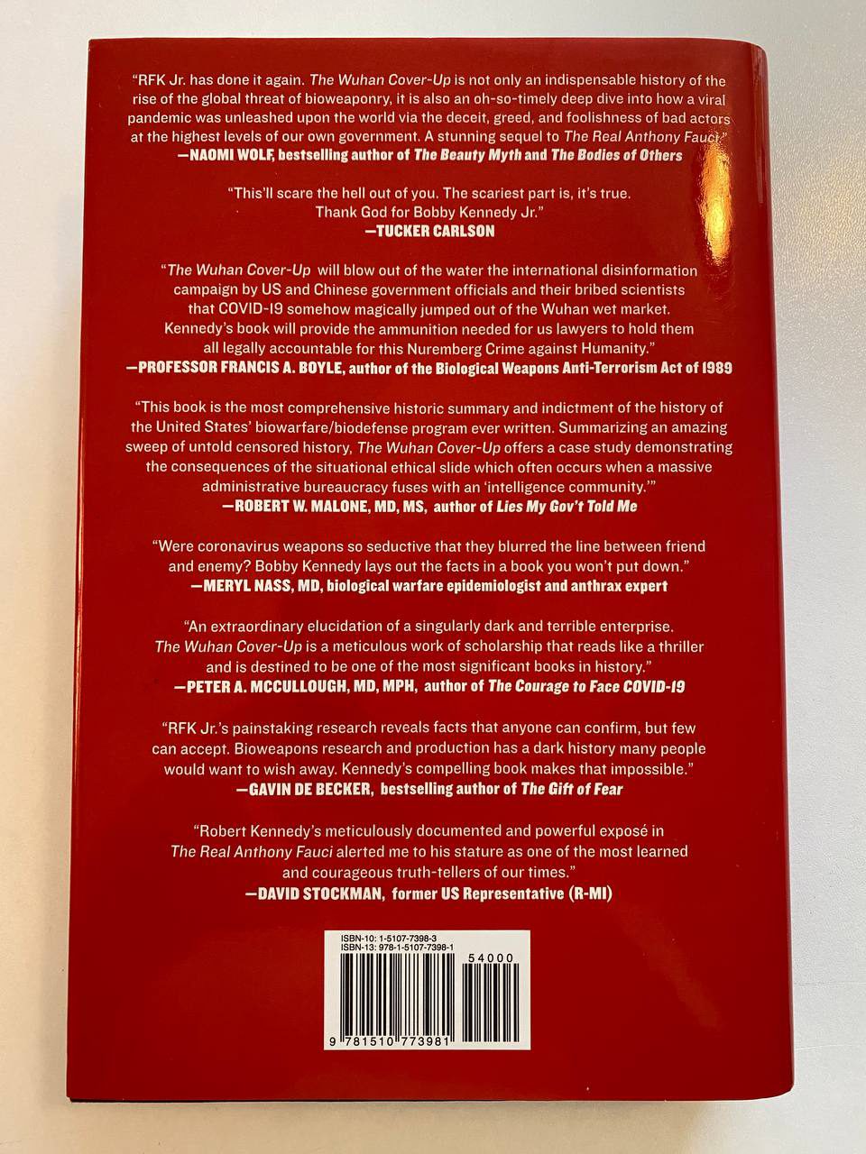 Back cover of Drew's copy of The Wuhan Cover-Up
