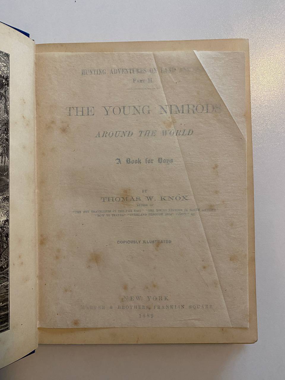 Half-title of Drew's copy of The Young Nimrods Around the World