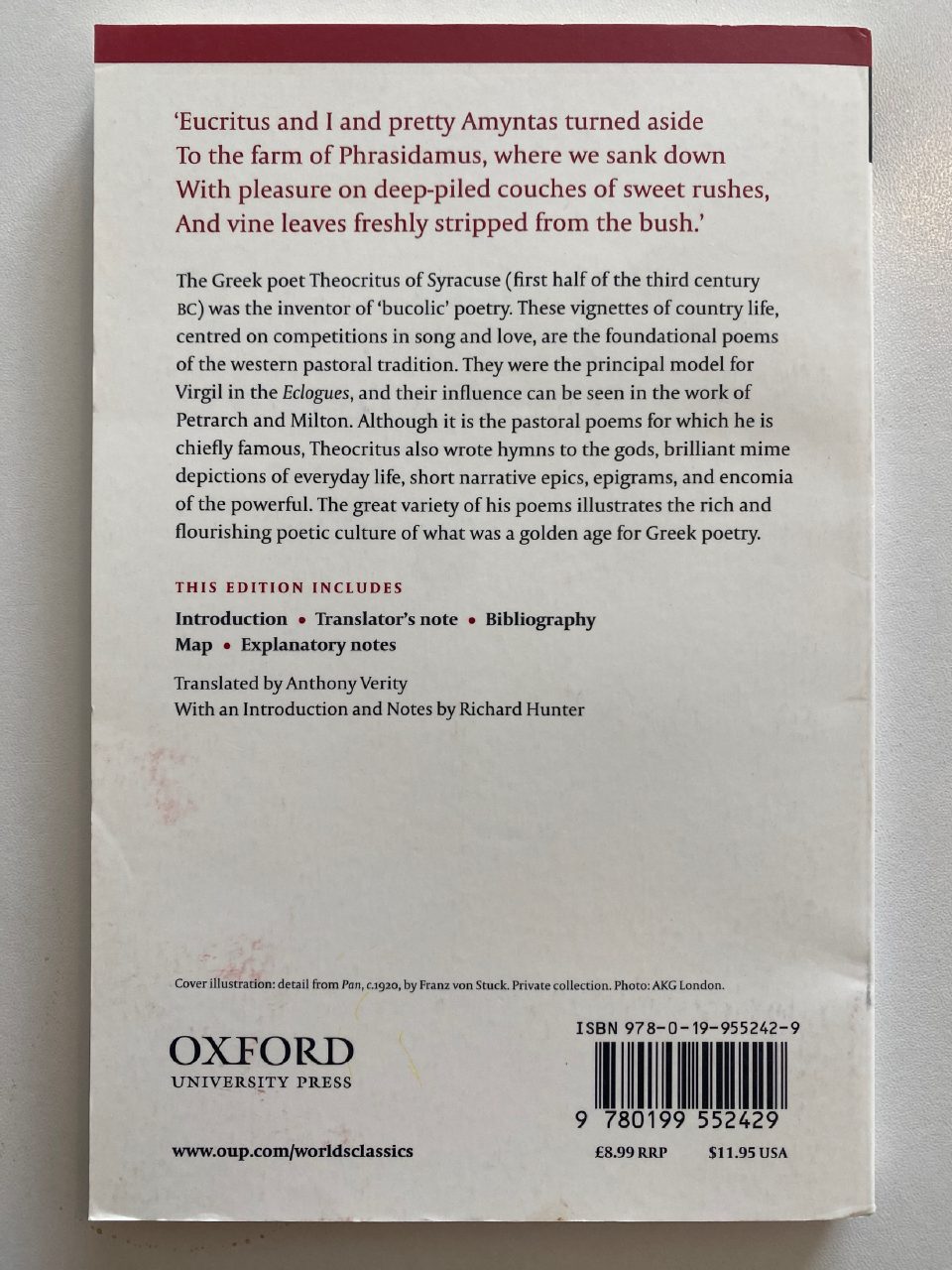 Back cover of Drew's copy of Theocritus Idylls