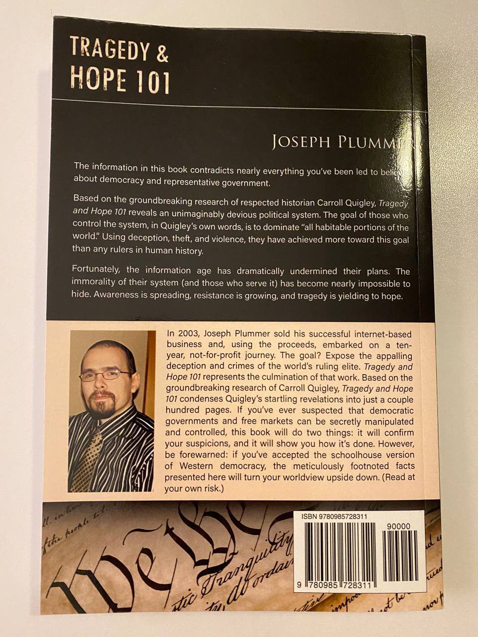 Back cover of Drew's copy of Tragedy & Hope 101