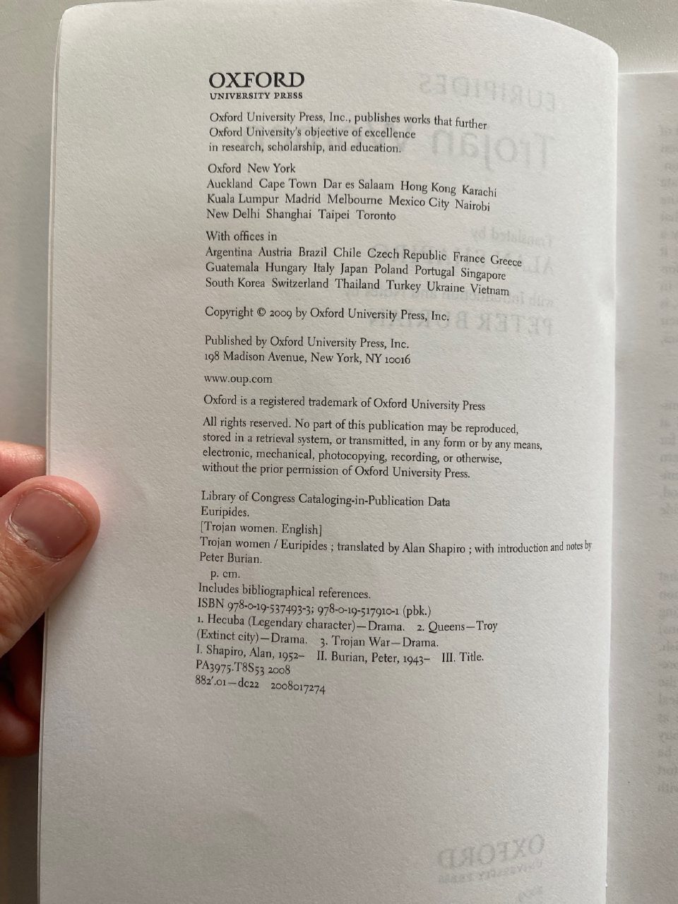 Physical detail of Drew's copy of Trojan Women