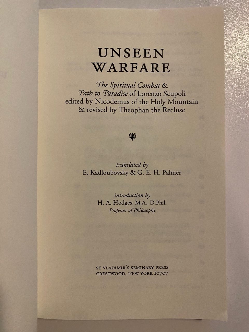 Physical detail of Drew's copy of Unseen Warfare