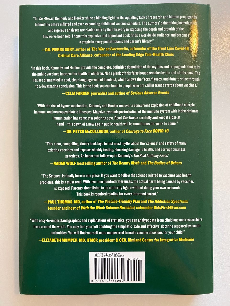 Back cover of Drew's copy of Vax-Unvax: Let the Science Speak