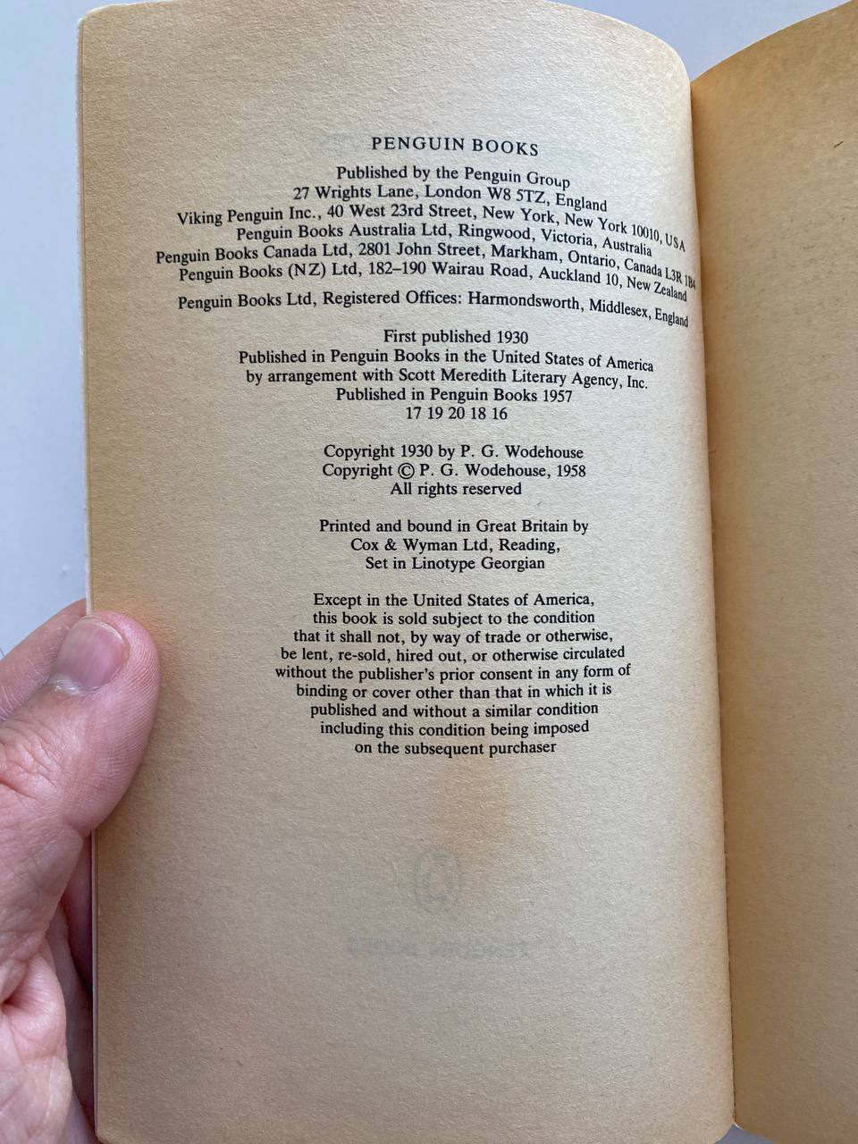 Copyright page of Drew's copy of Very Good, Jeeves!