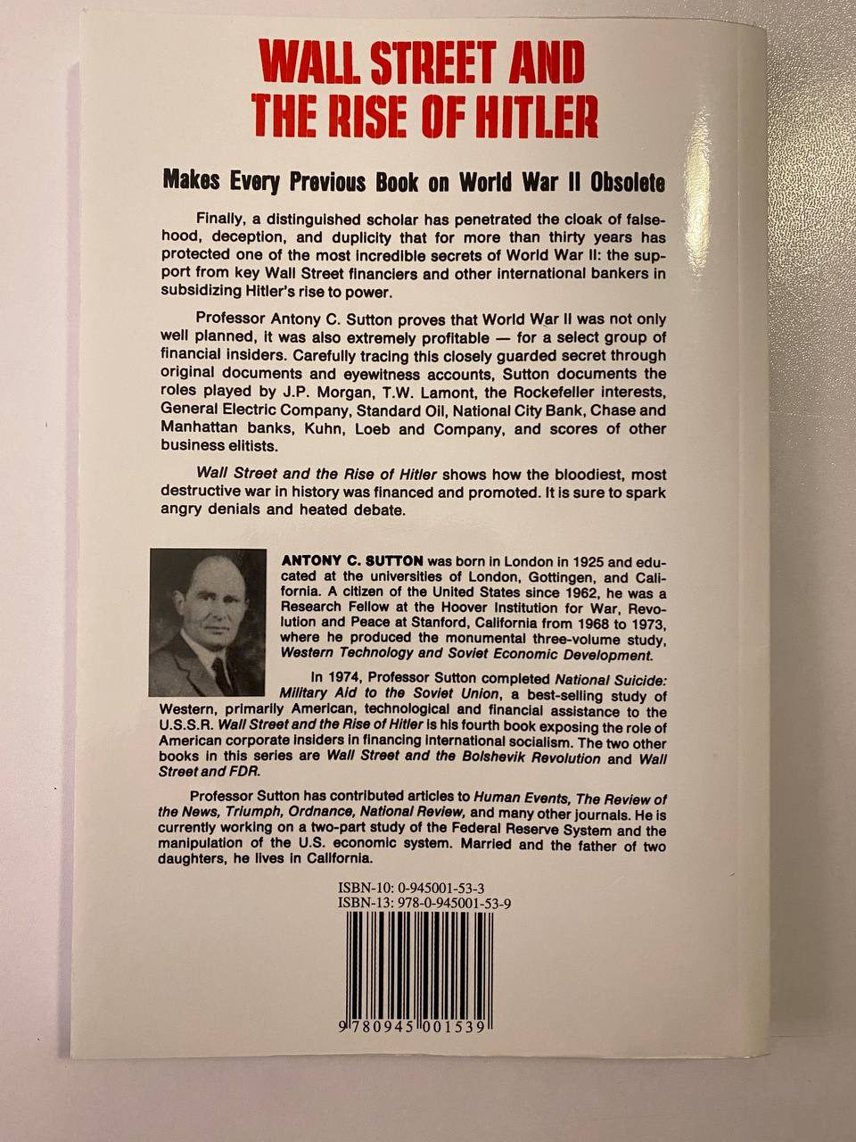 Back cover of Drew's copy of Wall Street and the Rise of Hitler