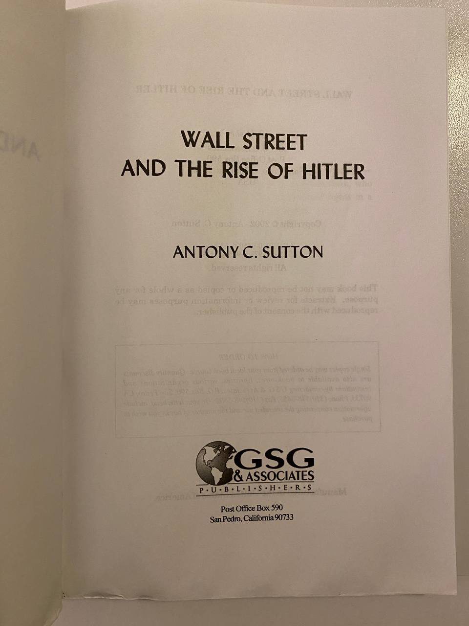 Title page of Drew's copy of Wall Street and the Rise of Hitler