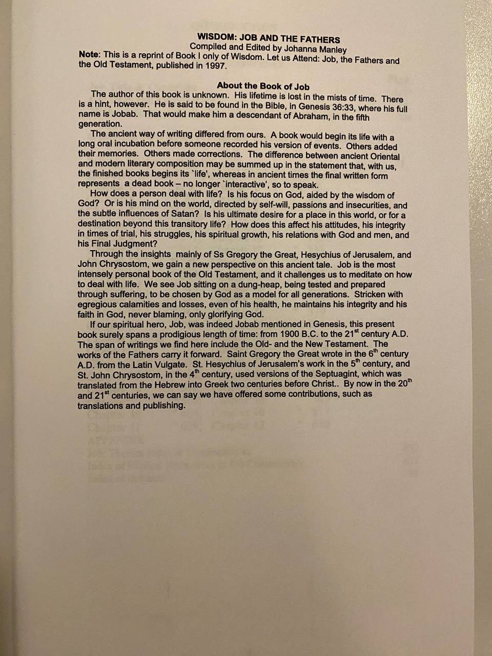 Physical detail of Drew's copy of Wisdom: Job and the Fathers