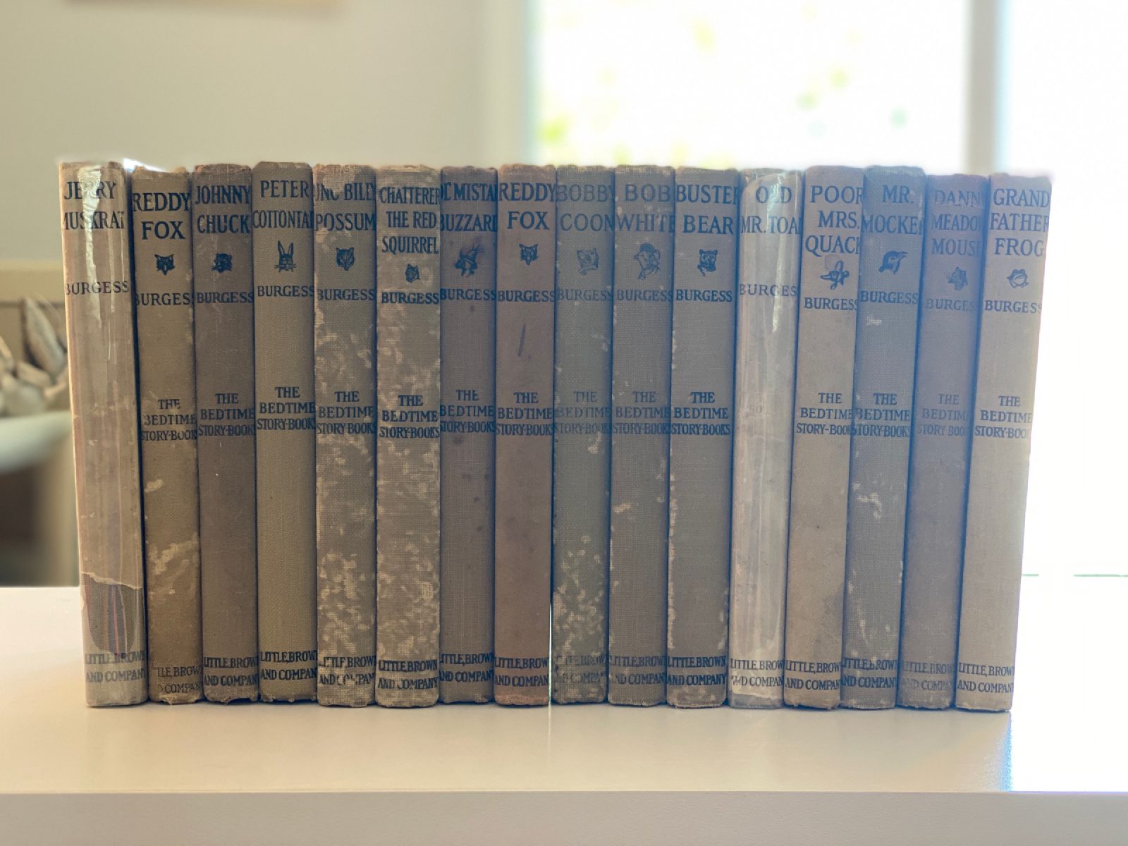 Drew’s shelf of Thornton W. Burgess Bedtime Story Books